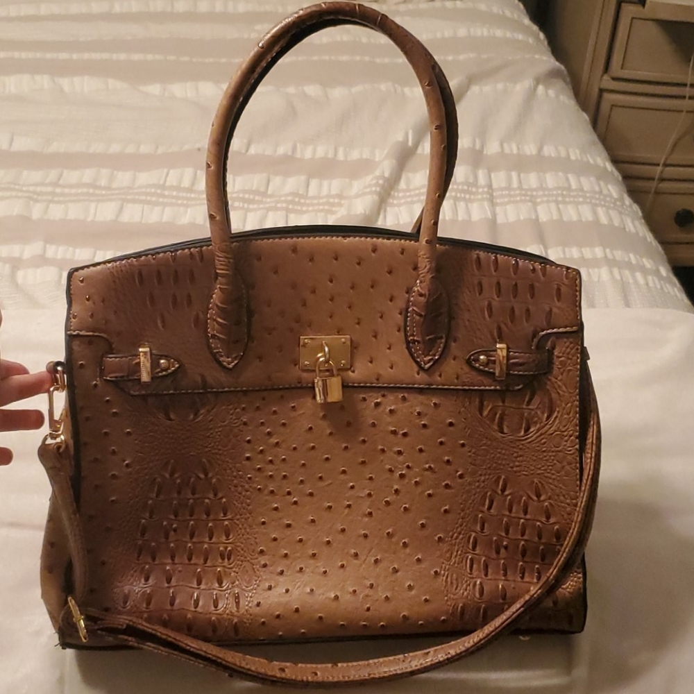 Faux alligator ostrich brown purse